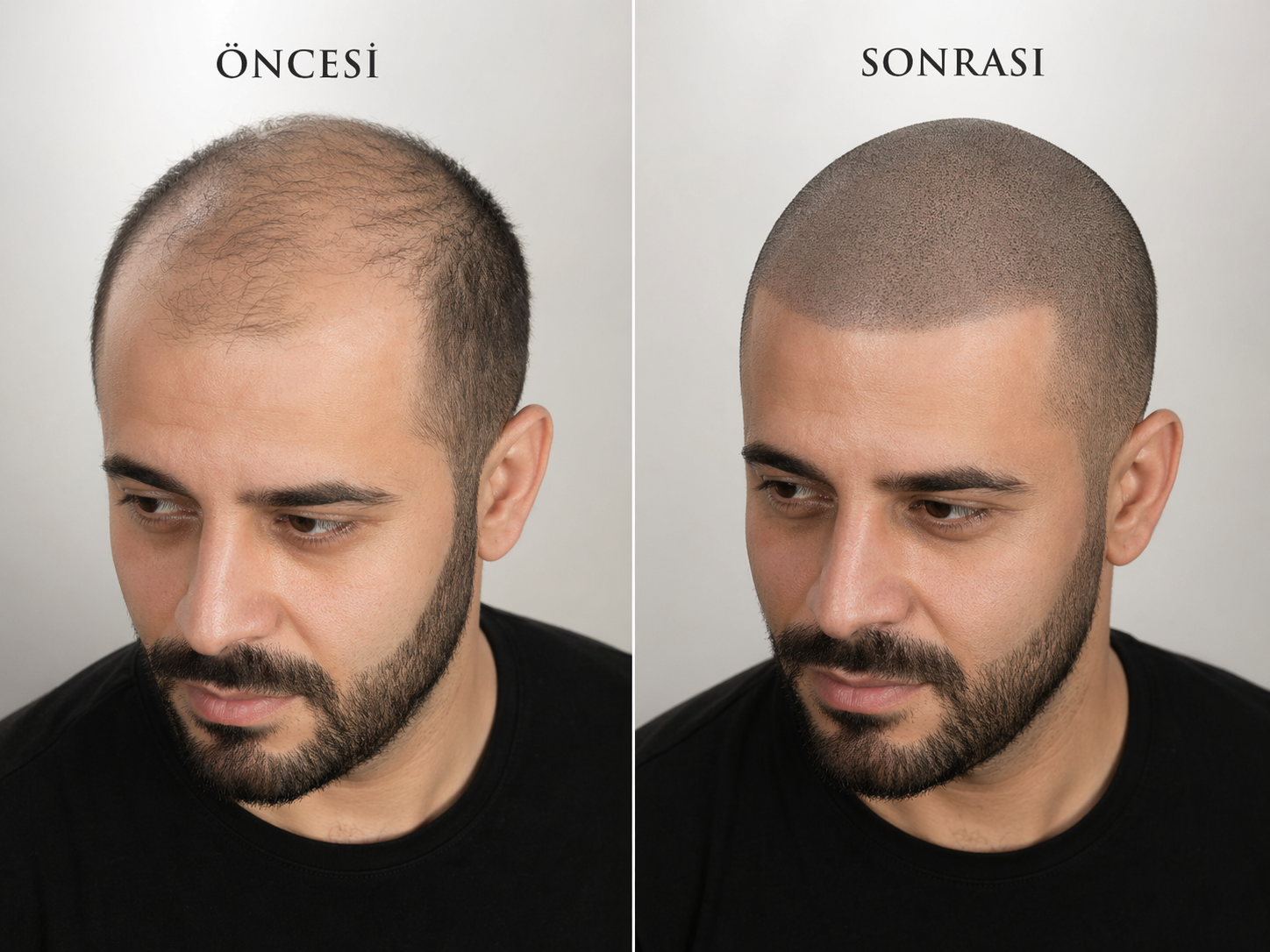 Adana saç simülasyonu öncesi sonrası doğal saç çizgisi örneği Adana saç simülasyonu öncesi sonrası doğal saç çizgisi ve seyrek saç görünümü örneği